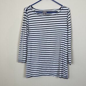J. Jill Striped Boat Neck Top Small Navy White 3/4 Sleeve Cotton Stretch RN97641